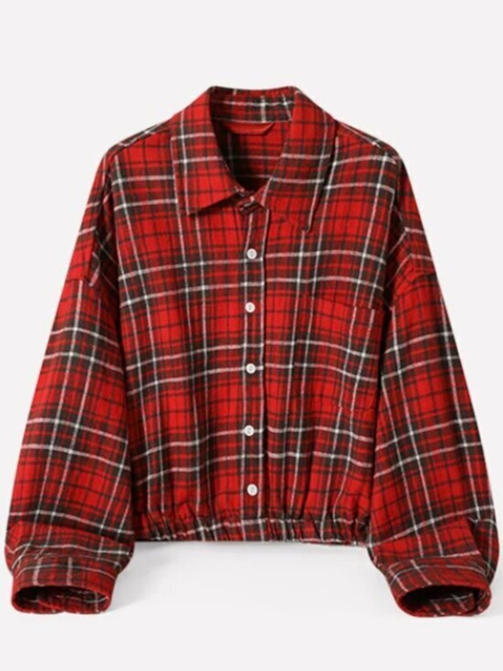 Cropped Red Plaid Flannel Shirt